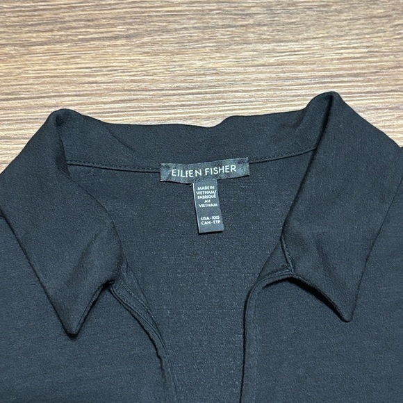 Eileen Fisher Classic Black Sleeveless Collared Shirt - Picture 2 of 6